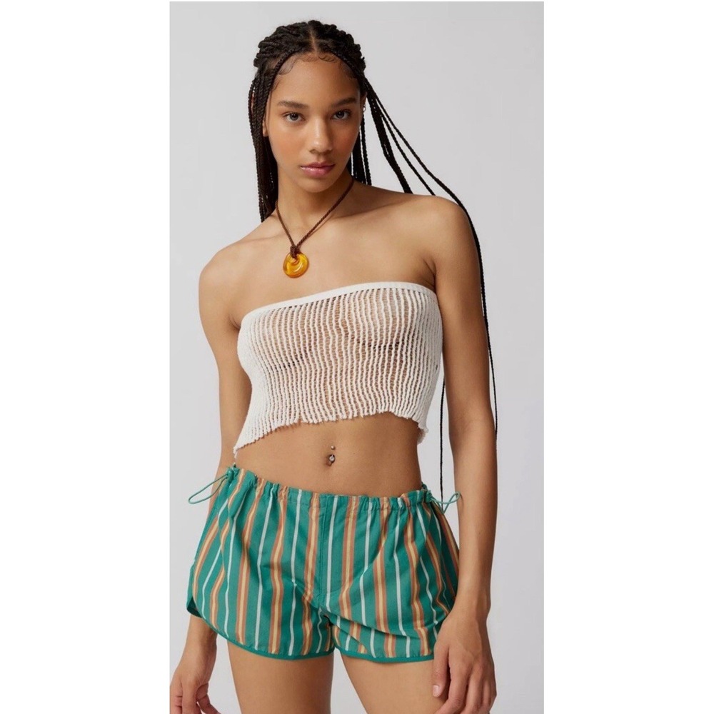 URBAN OUTFITTERS Avery Poplin Green Striped Short Size XS
